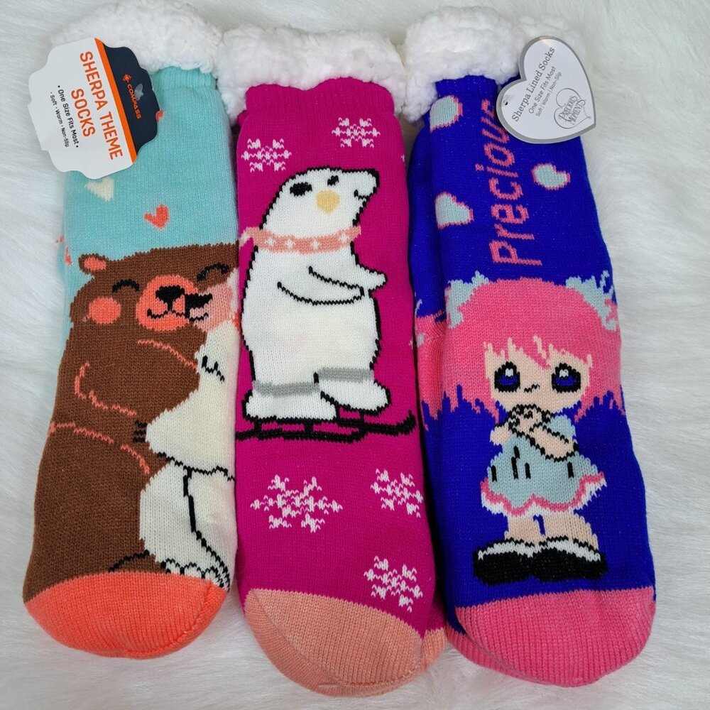 Compass Sherpa Slippers Warm Socks One Size Lot Of 3